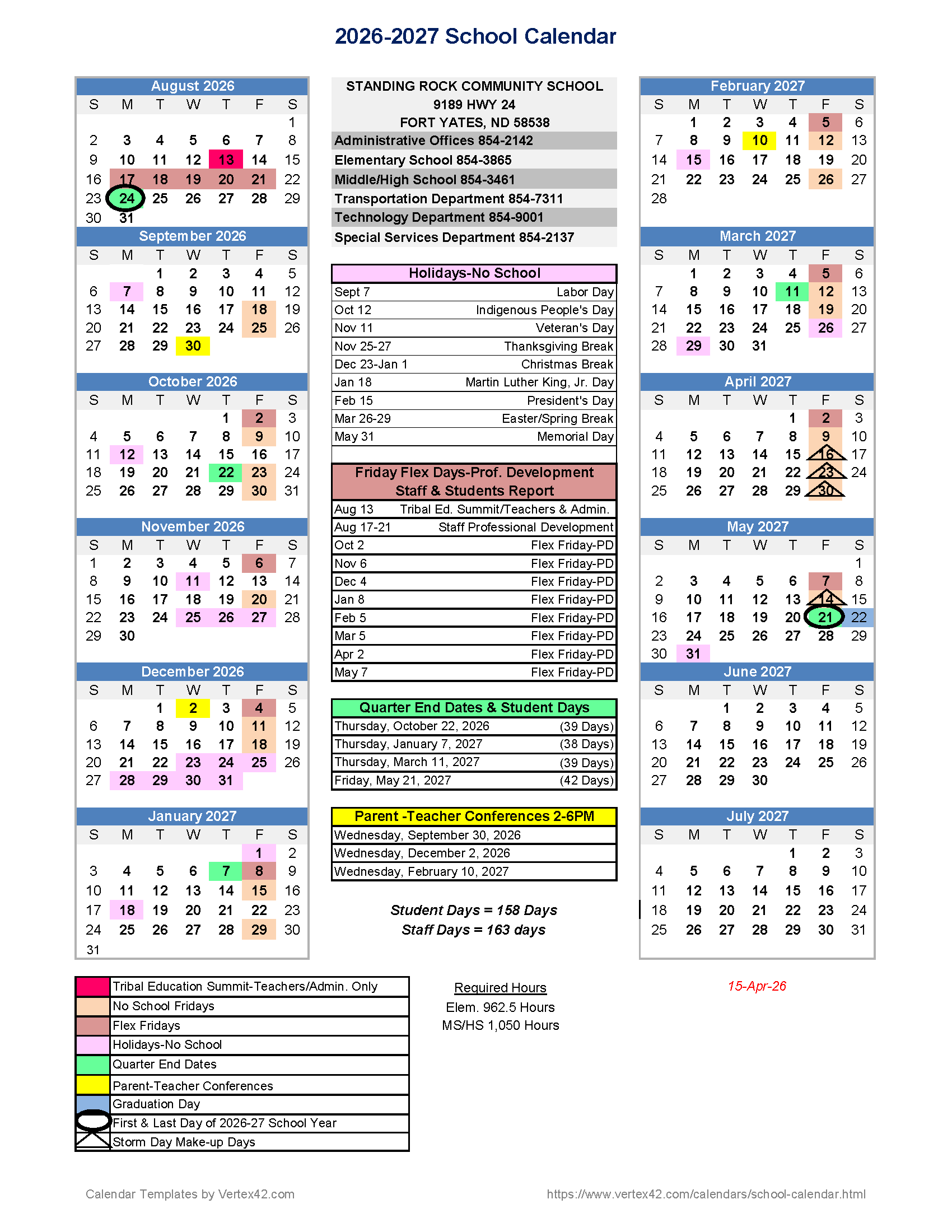 4-Day School Week Calendar Flyer